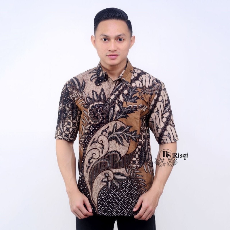 BSWART Batik HRB026 Kenongo Hem Pendek Padi Pekalongan M L XL XXL Batik Pria MURAH terlaris