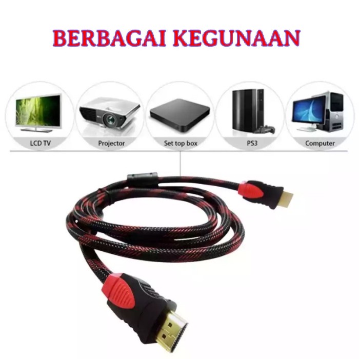 Kabel HDMI 1,5m 3m 5m Serat Jaring HDMI to HDMI 1080P V1.4 3D