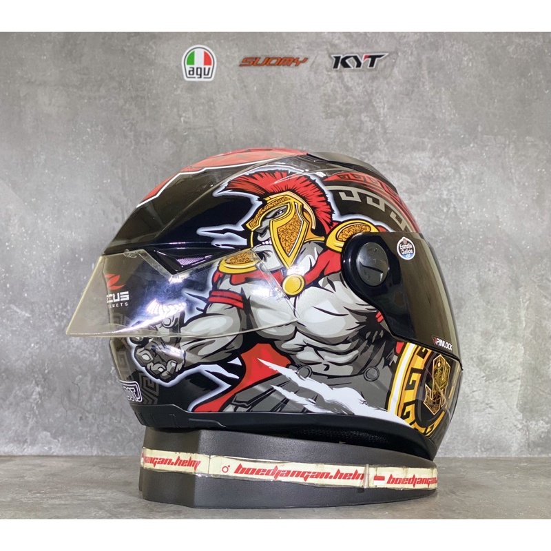 PAKET GANTENG  ZEUS HELM ZS811 AL47 SPARTAN BLACK RED - SPOILER 2D - FULL FACE-3D