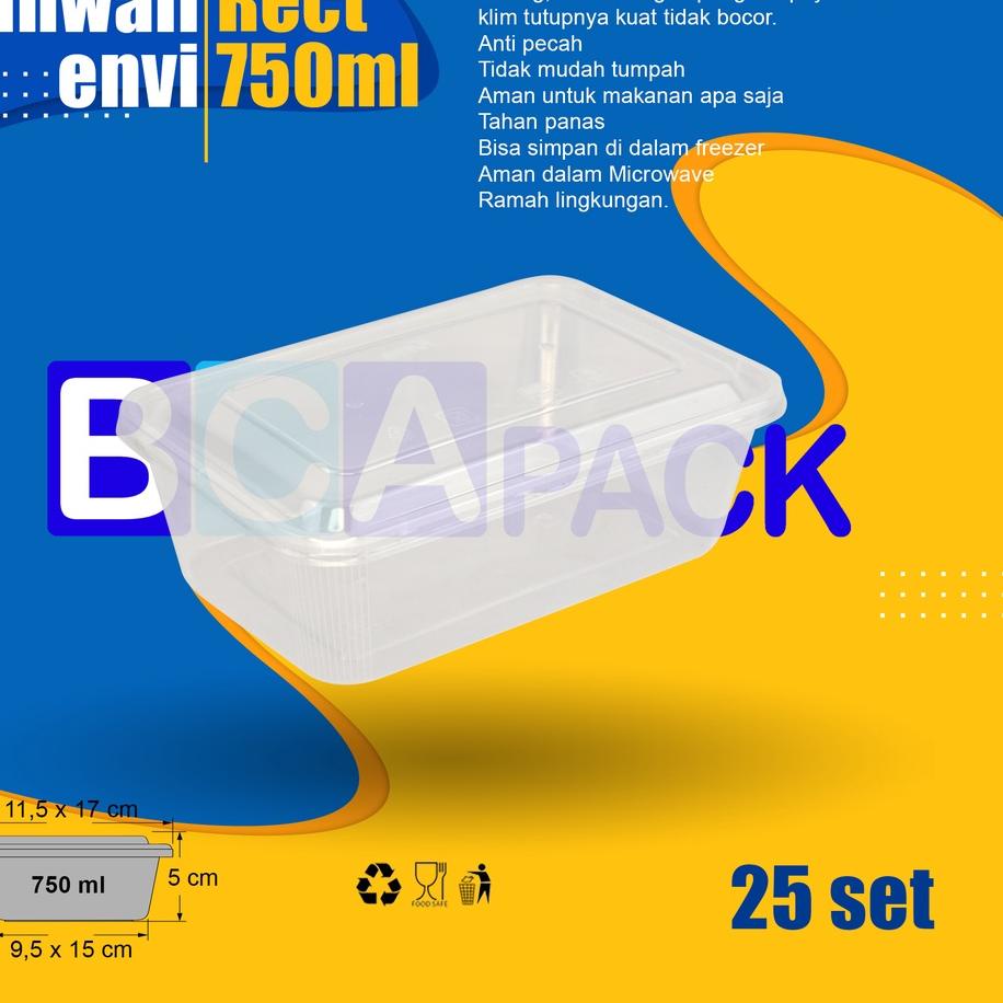 Terkini Thinwall Envi 750ml Rect - 750 ml - isi 25 set - Bening ....
