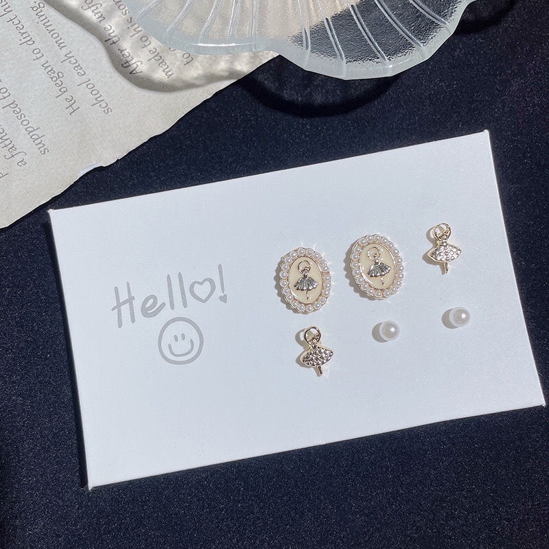 Gaya Korea baroque menari gadis Mutiara wanita anting-anting anting-anting jarum perak emas retro te