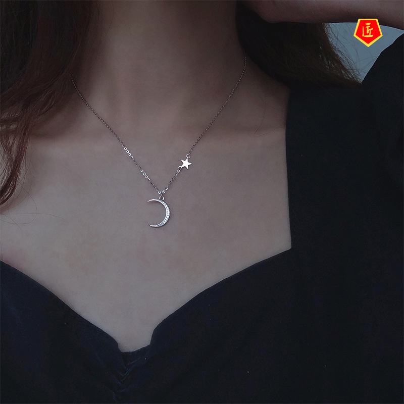 [Ready Stock]S925 Silver High-Grade Moon Star Necklace for Women Simple Personality