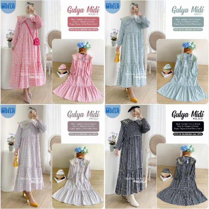 Gulya Midi Dress Jumbo Long Tunik Tunic Allsize Busui Premium Catton Rayon Original Ori Moela Berlab