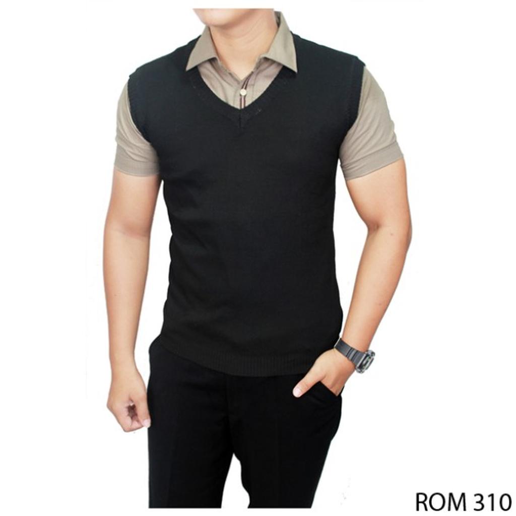 Casual Male Vests Rajut Hitam - ROM 310