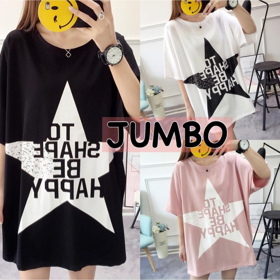 TBI Fashion Baju Kaos Atasan Wanita Jumbo Kaos Jumbo Happy Star T-Shirt Big Size Murah