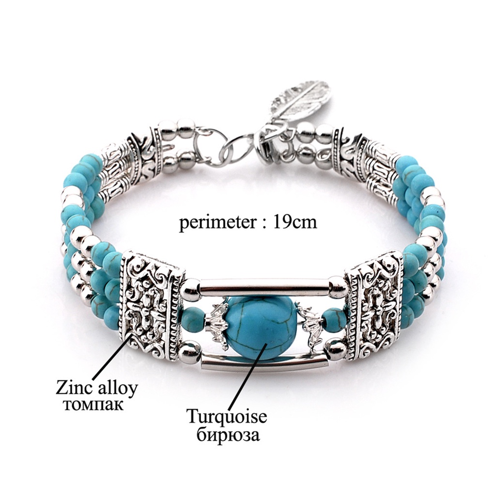 Hu Hu Hu Hu Hu Alat Bantu Pasang Kacamata♡ Gelang Tiga Lapis Aksen Turquoise Imitasi Gaya Etnik Bohemia Untuk Wanita