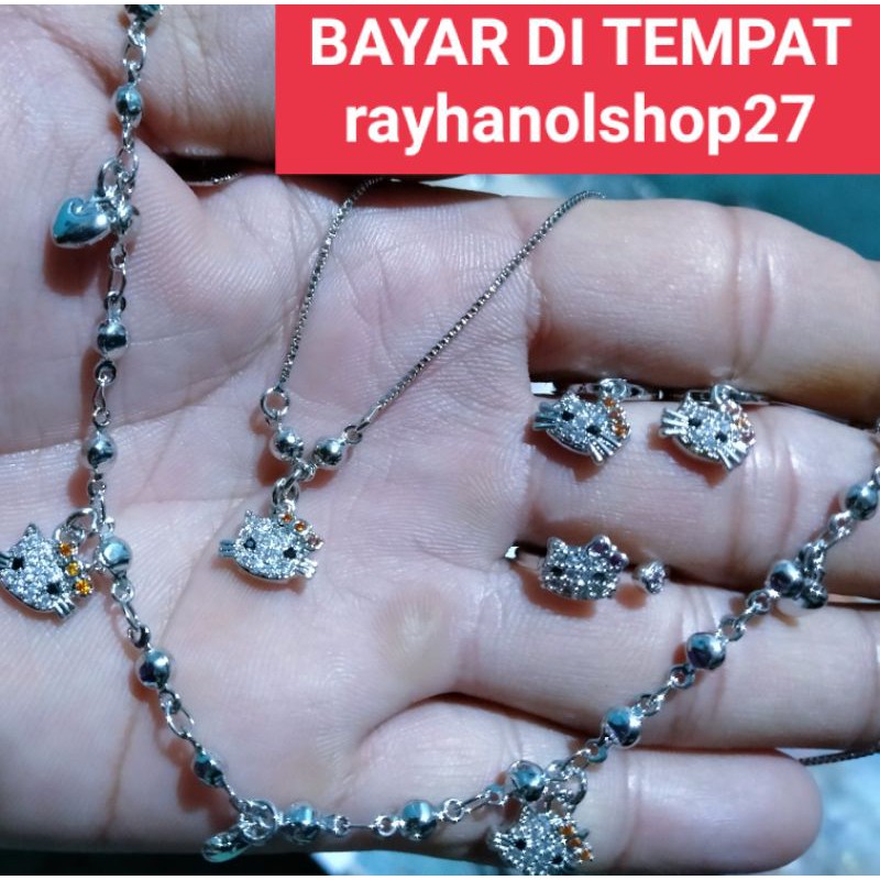 Perhiasan anak Titanium Set anti karat motif HK kepala satu lapis Emas Putih