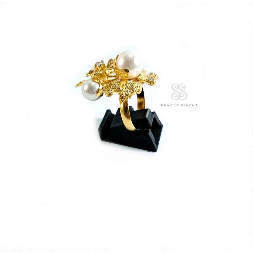 Cincin Perak Mutiara Anggrek Silver 925 Gold Plated Bali