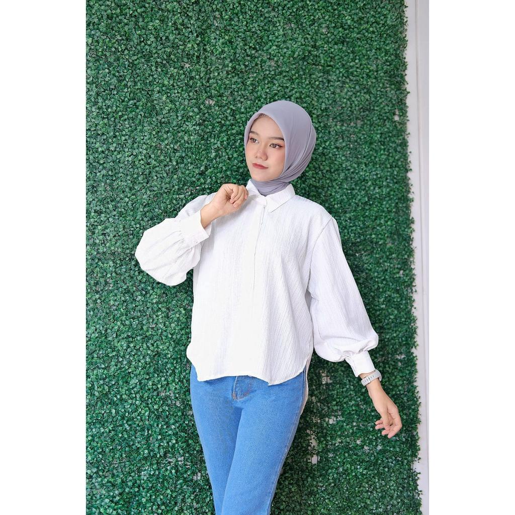 Livia Blouse Kemeja Lady Crush Shirt Oversized - Hani Kemeja Cringkle Lady Crush - Kemeja Polos Wanita -  Livia Blouse - Blouse Wanita Polos - Blouse Lady Crush - Outher Premium Wanita - Livia Lady Crush Original - Bahan Tebal Adem