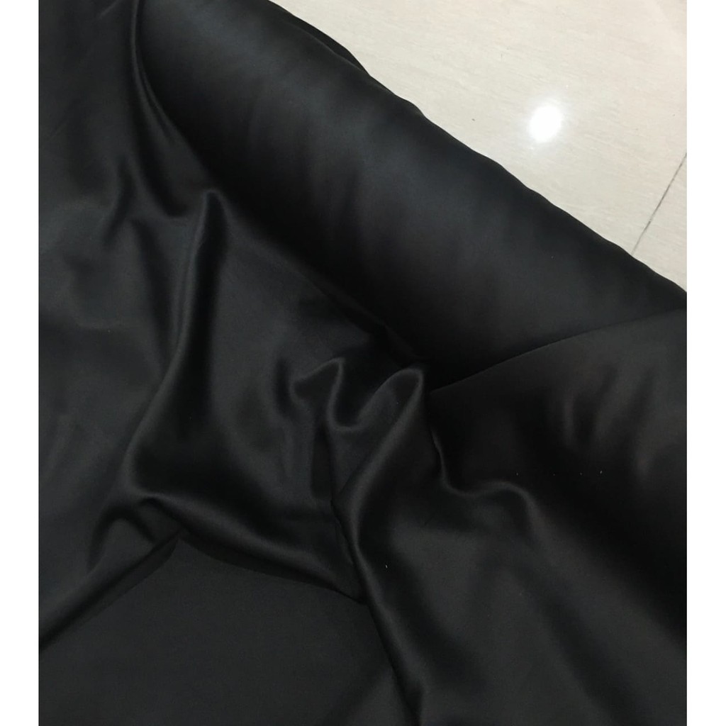 Kain Bahan Satin Saten Silk Velvet Premium Polosan Meteran Furing Warna Hitam Black