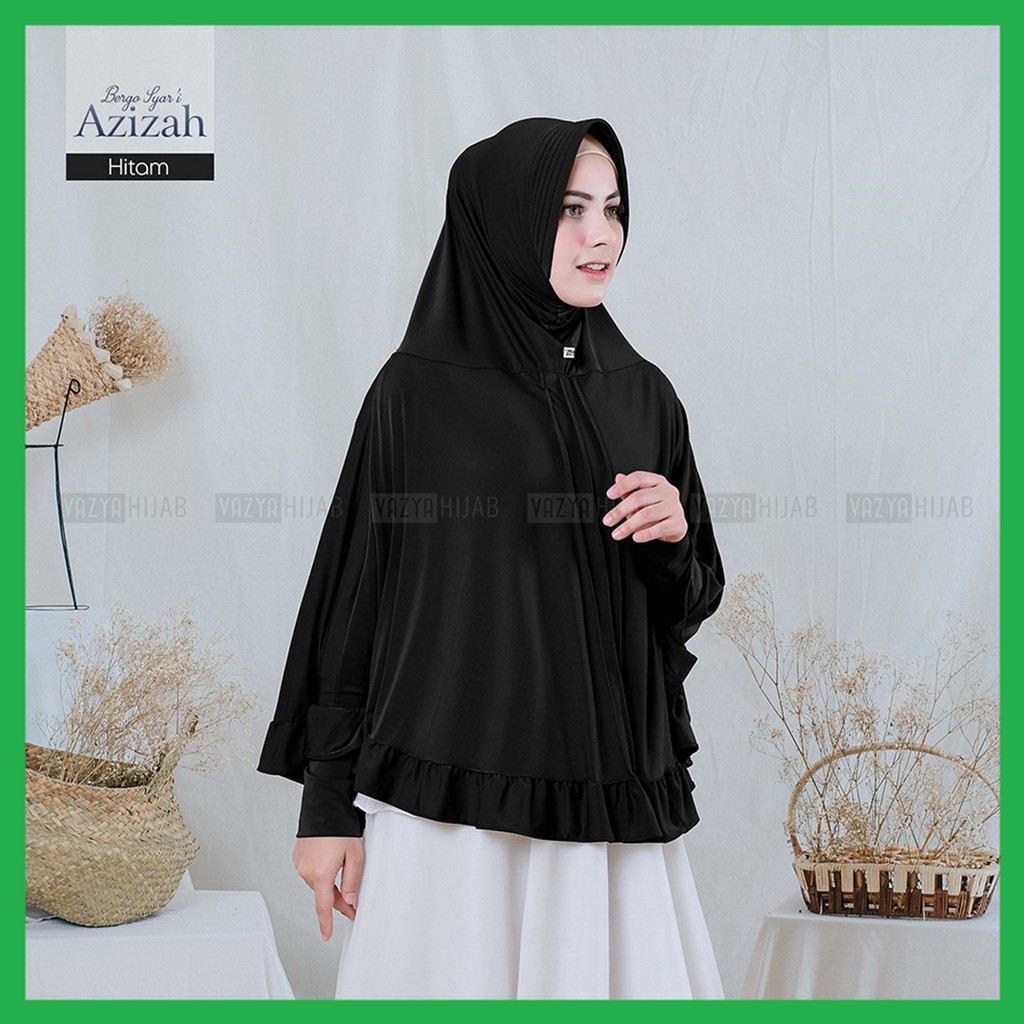 [ Original ] Bergo Lengan Azizah by Vazya Hijab Hijab Khimar Instan Syari Ajijah Hitam Marun Silver