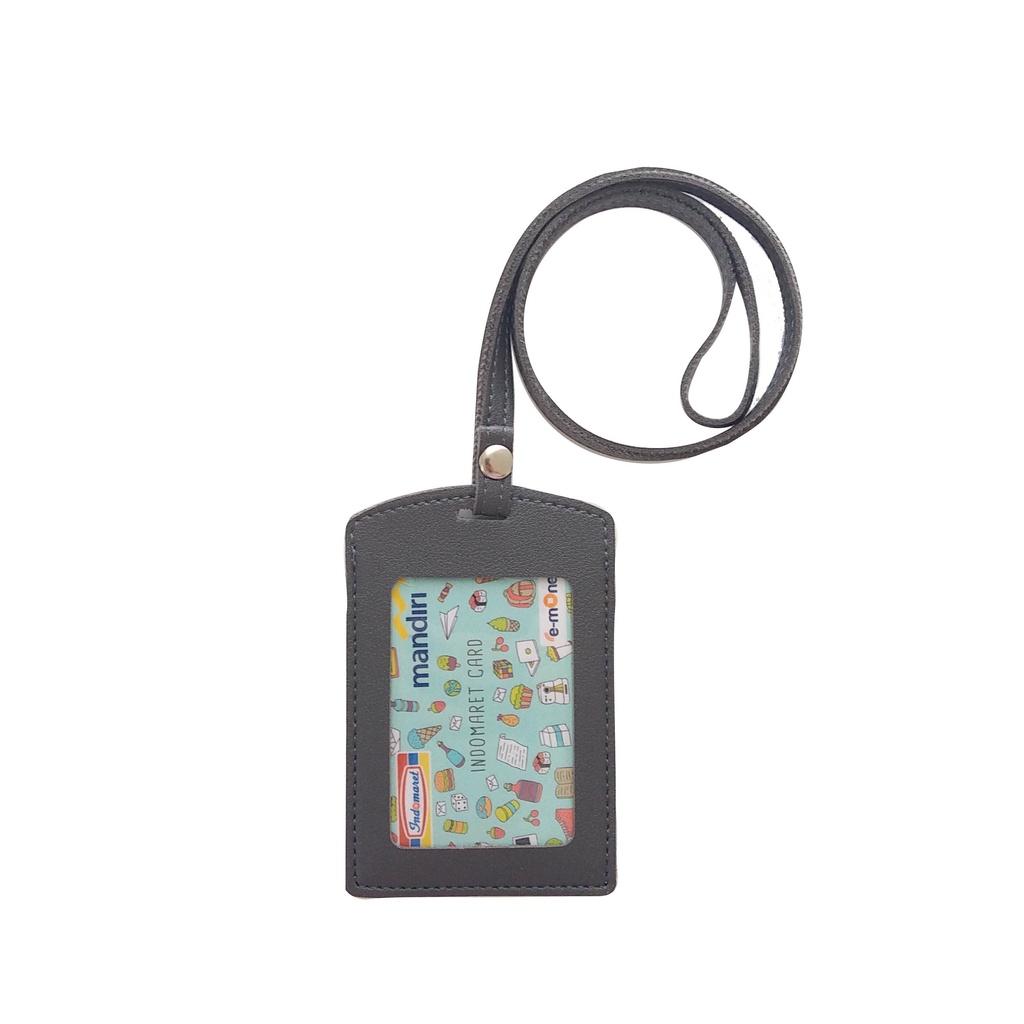 

Flashee Name Tag Kancing ID Holder Kulit Abu-Abu Lanyard ID Card PU Leather Elegan