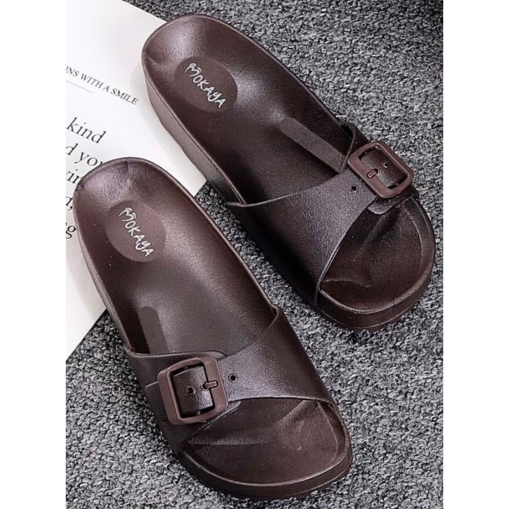 [BEST SELLER] Sandal Slop Jelly Wanita Gesper Simple Casual Cantik Import Mokaya/Sz 36-40 (B-2171-53)-Coklat Tua