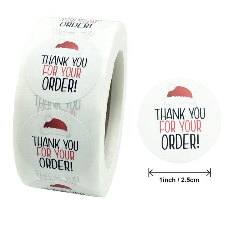 Stiker lebel motif bulat thank you / tempelan stiker tulisan thanks you isi 100 pcs-White Christmas