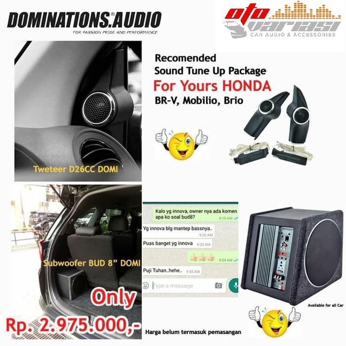 paket tweeter subwoofer dominations HONDA BRV BRIO MOBILIO JERNIH GOOD