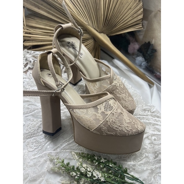 sepatu Rafaizoutfit Cindy cream sepatu wedding heels tinggi 12cm