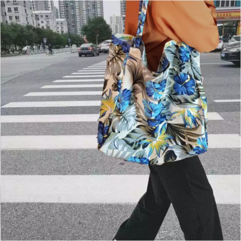 TOTE BAG KANVAS MOTIF DAUN NO RESLETING WANITA TOTEBAG NUDIE BAG TAS KULIAH BESAR