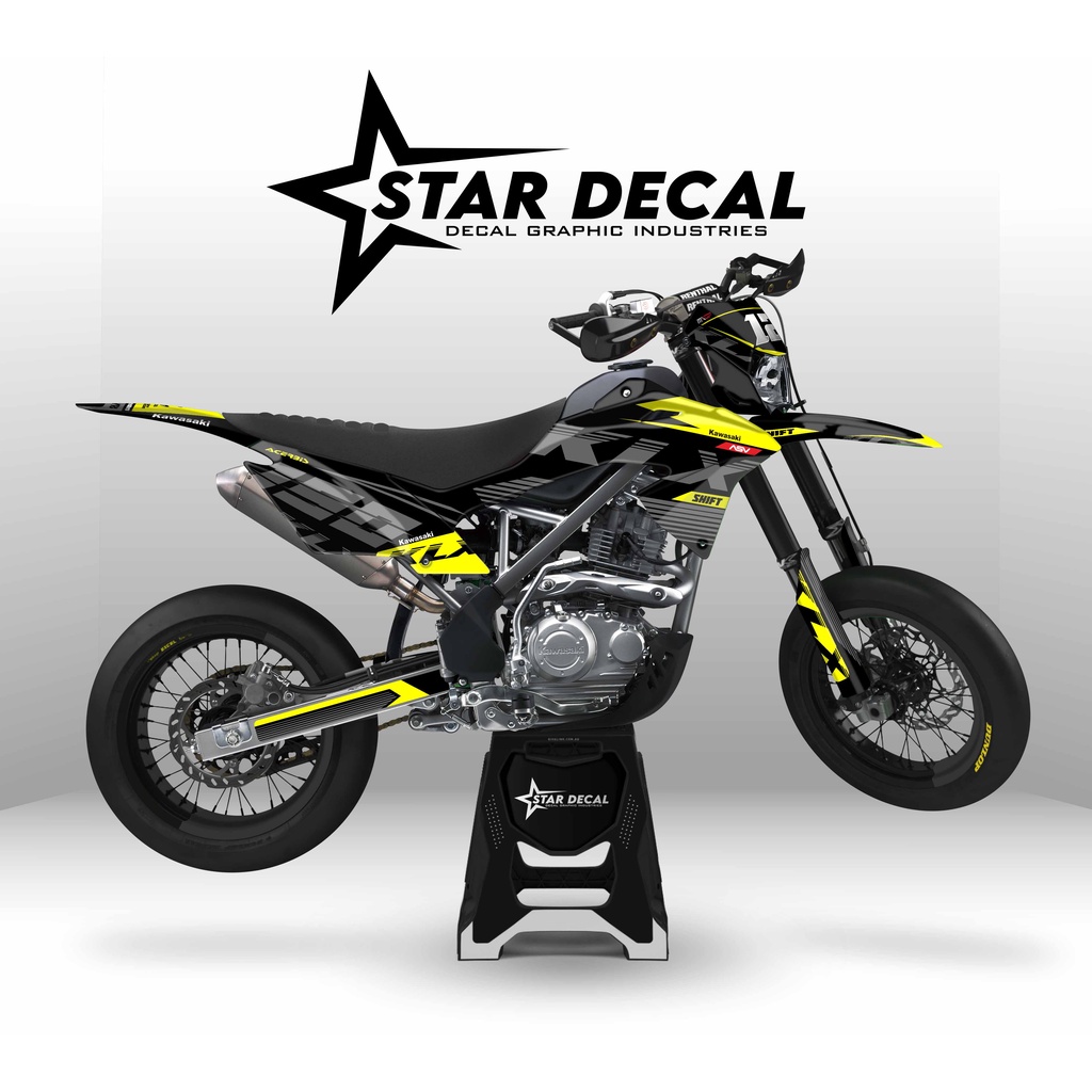 Decal Stiker Motor KLX BF full body Hitam Kuning Abu Simple