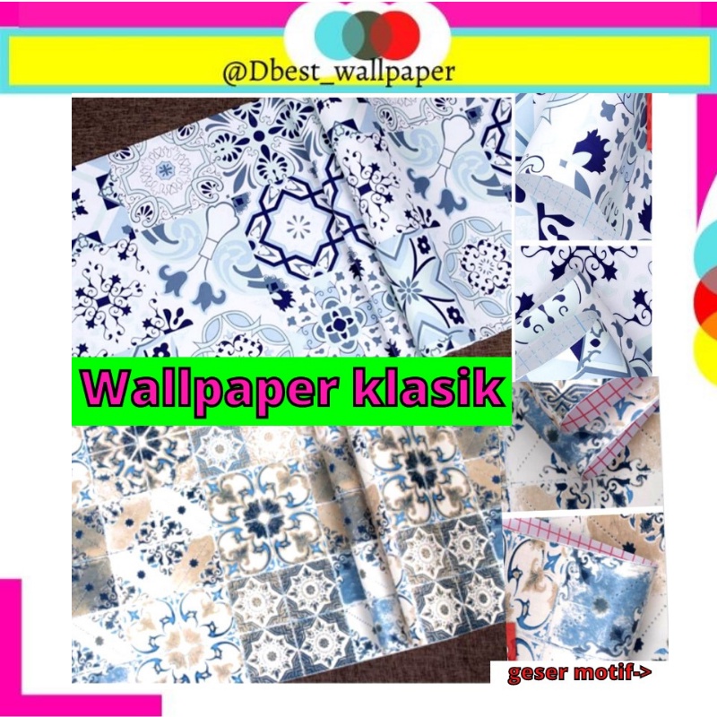 [DBEST] Wallpaper Wall Paper Motif Keramik Klasik Biru Coklat Keramik Lemari Kitchen Set Dapur Walpa