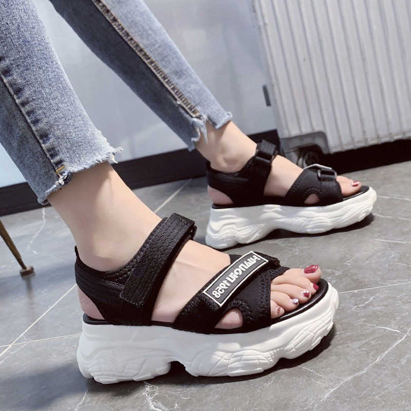 Sandal Wanita Wedges Outsole 5 cm Velcro Sendal Cewek Elegan Model Terbaru Korean Style Murah Nyaman