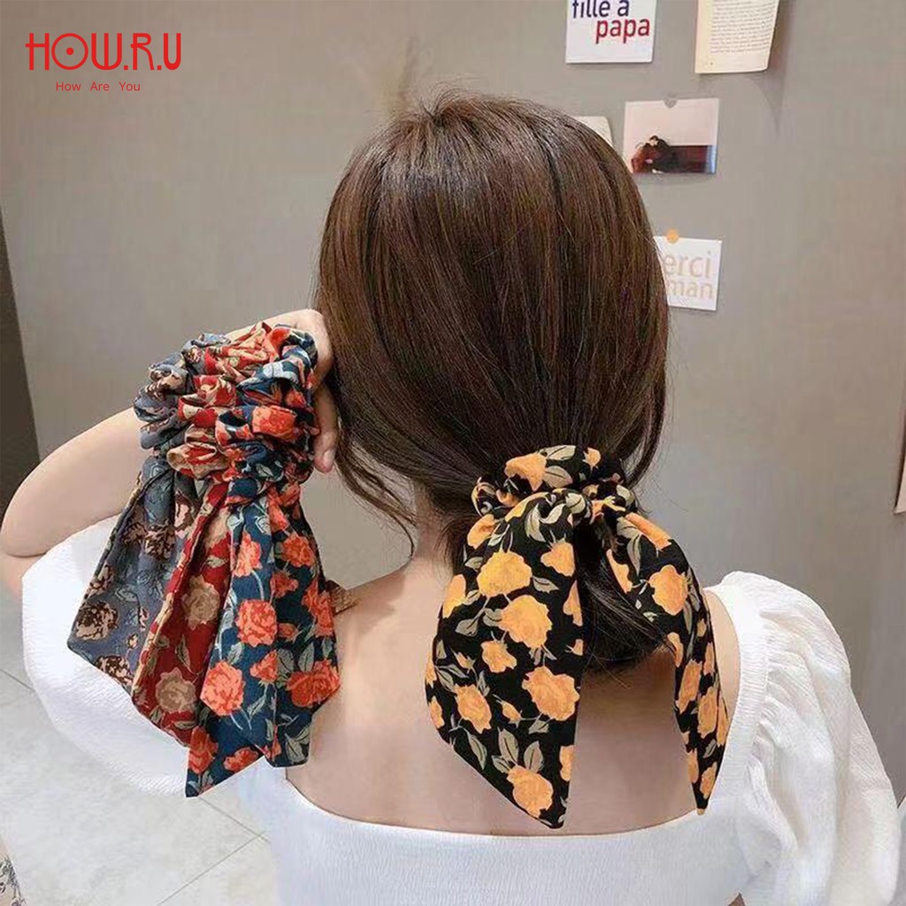 HOW.R.U | Ikat Rambut Pita Panjang Motif Bunga / Leopard