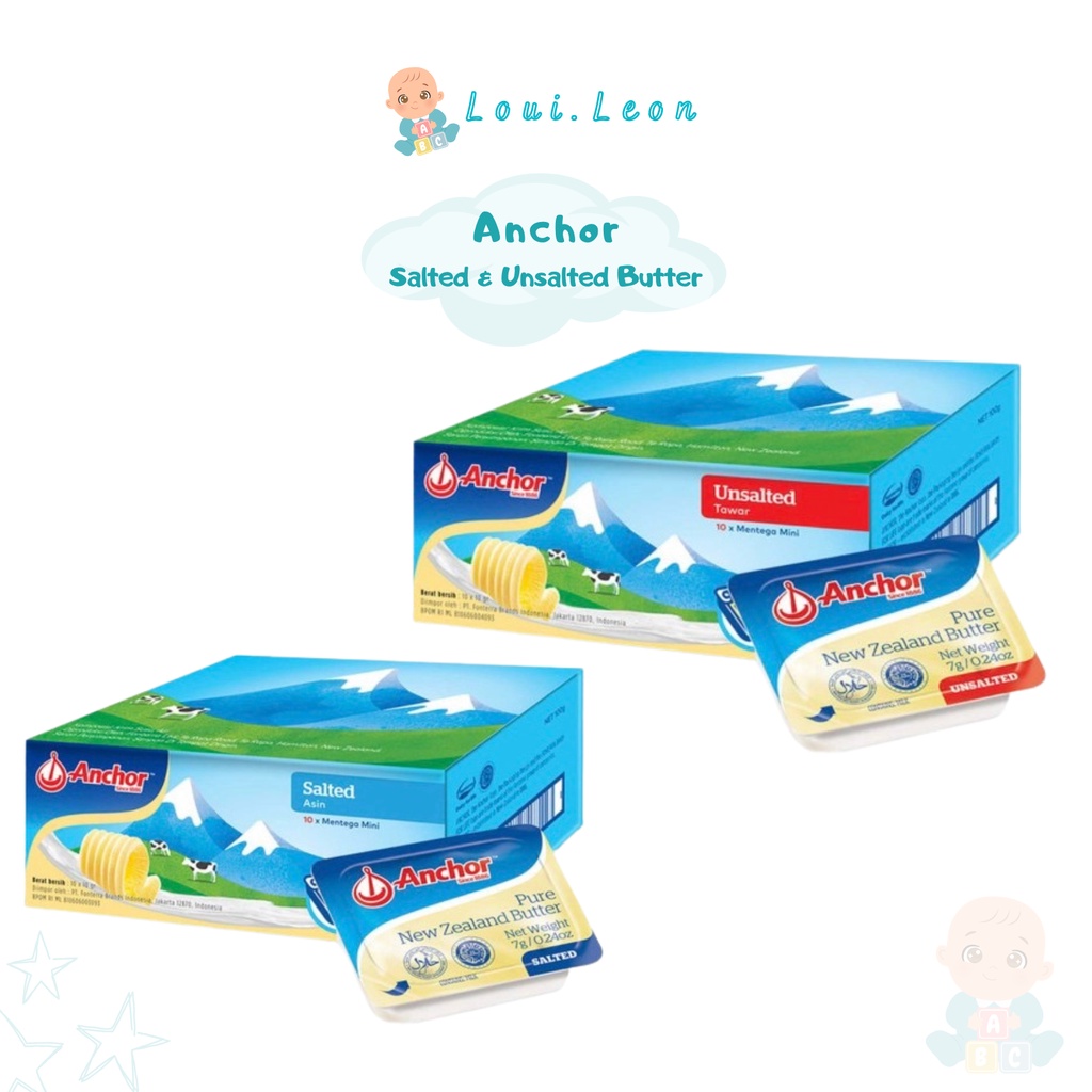 

Anchor Pure New Zealand Butter Minidish (Salted Butter & Unsalted Butter) - 10 x 7gr Mpasi Mentega Margarin