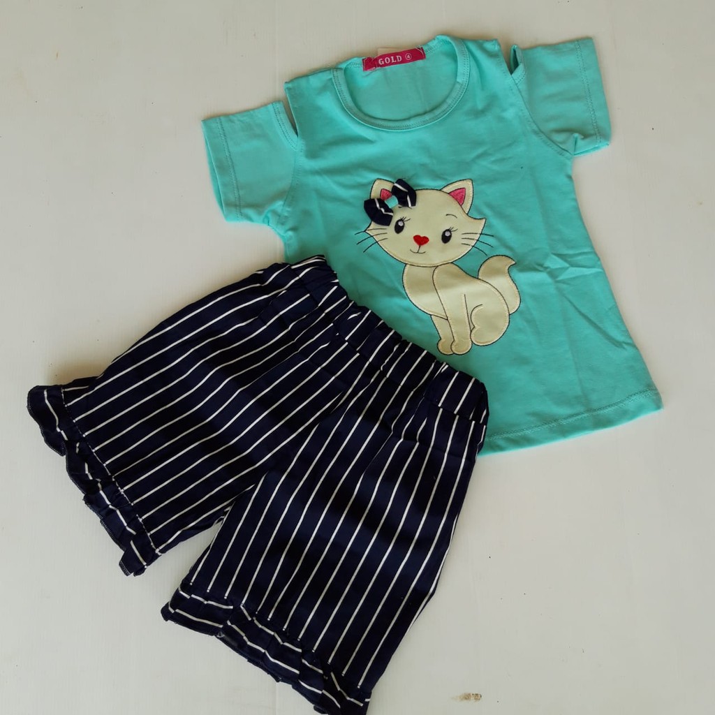 gos GOLD PDK SETELAN BAJU ANAK BAYI Motif Cat Celana Kulot Pendek baju bayi dan anak perempuan