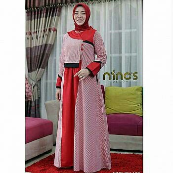 Maxi inos salur merah fashion wanita gamis dres baju muslim