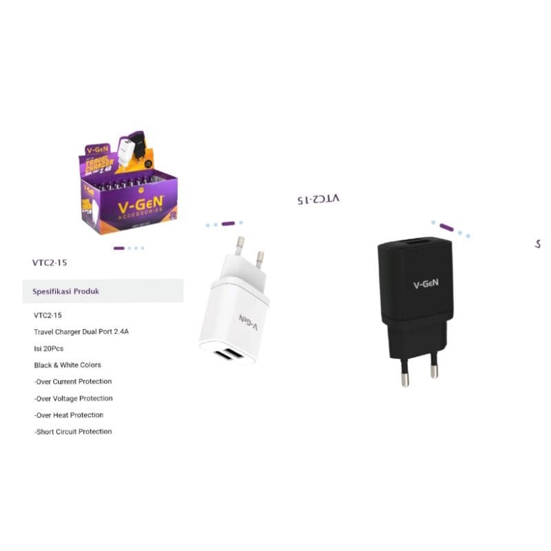 A_   VGEN VTC2-15 Adapter Charger Travel Charger 2.4A 2 Port Original