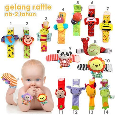 Gelang Bayi Rattle Animal / Gelang Boneka / Gelang Rattle