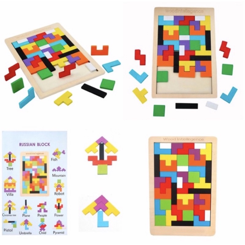 Mainan Edukasi Tangram Puzzle Block Tetris Wood