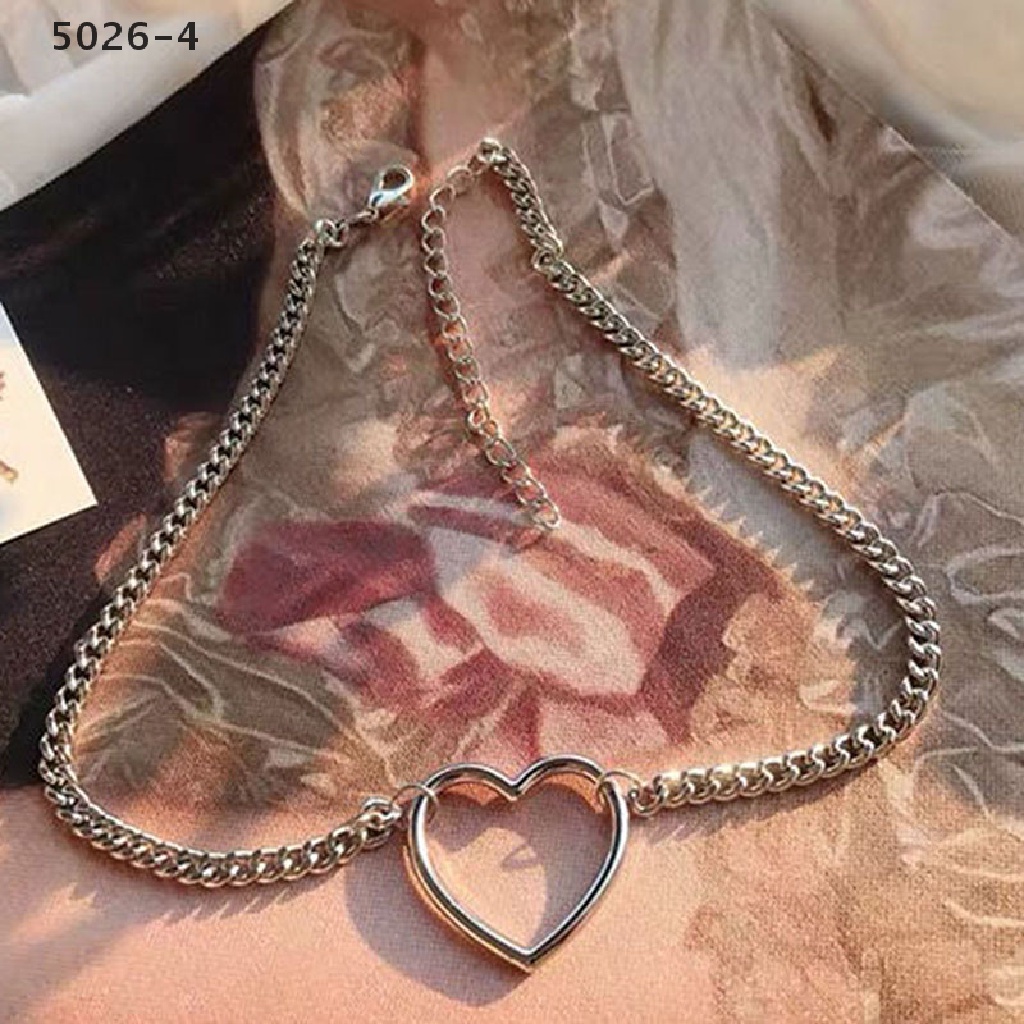 5026-4 Heart Chain Choker Necklace Collar Goth Aesthetic Jewelry Party Girl 5026-4