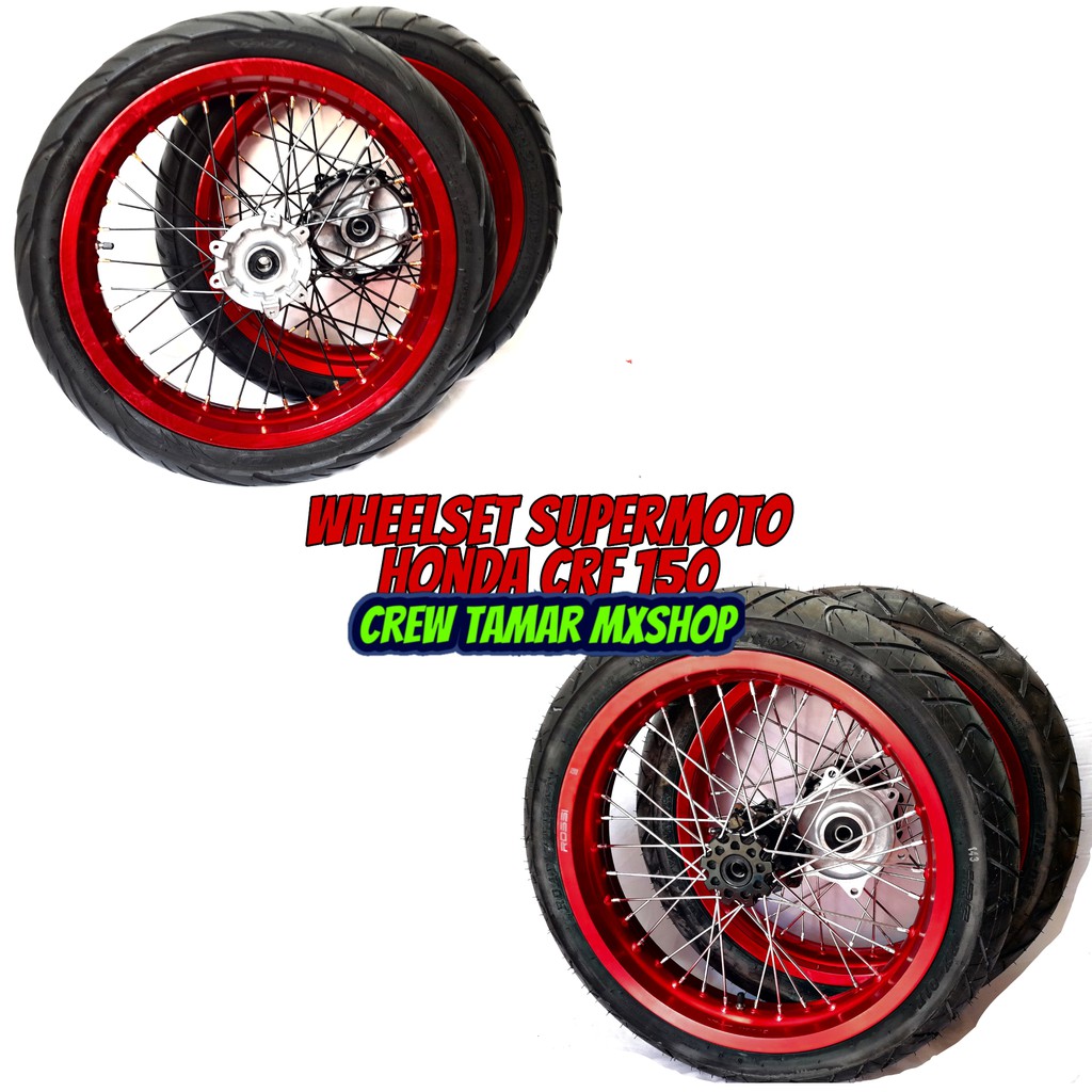 Ban supermoto CRF Ban Set Sumo CRF 150 Wheelset Supermoto Honda CRF 150 L Warna Merah Ring 17"