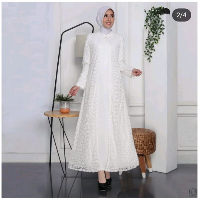 gamis brukat putih tulang terlaris