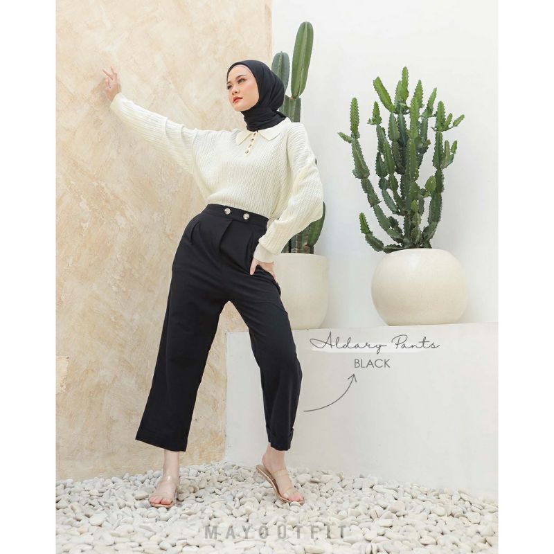 Celana Kulot Linen Highwaist Premium 2240 side button-cullote pants|Celana kulot Wanita