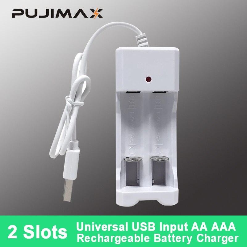 Charger Baterai AA / AAA  Port USB Bisa pakai power Bank untuk charge AAA atau AA PUJIMAX Universal 2 Slot Battery Charger LED Indicator USB Plug Charging For AA/AAA Ni-MH/Ni-Cd Rechargeable Battery Accessories