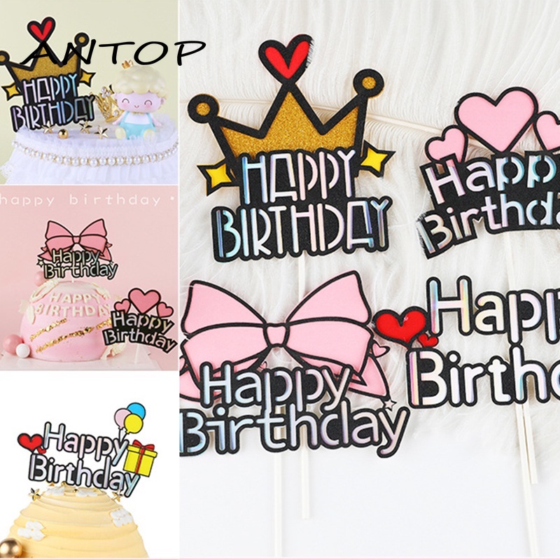 Selamat Ulang Tahun Kue Topper Mahkota Busur Kue Masukkan Dekorasi Pesta Ulang Tahun ANTOP