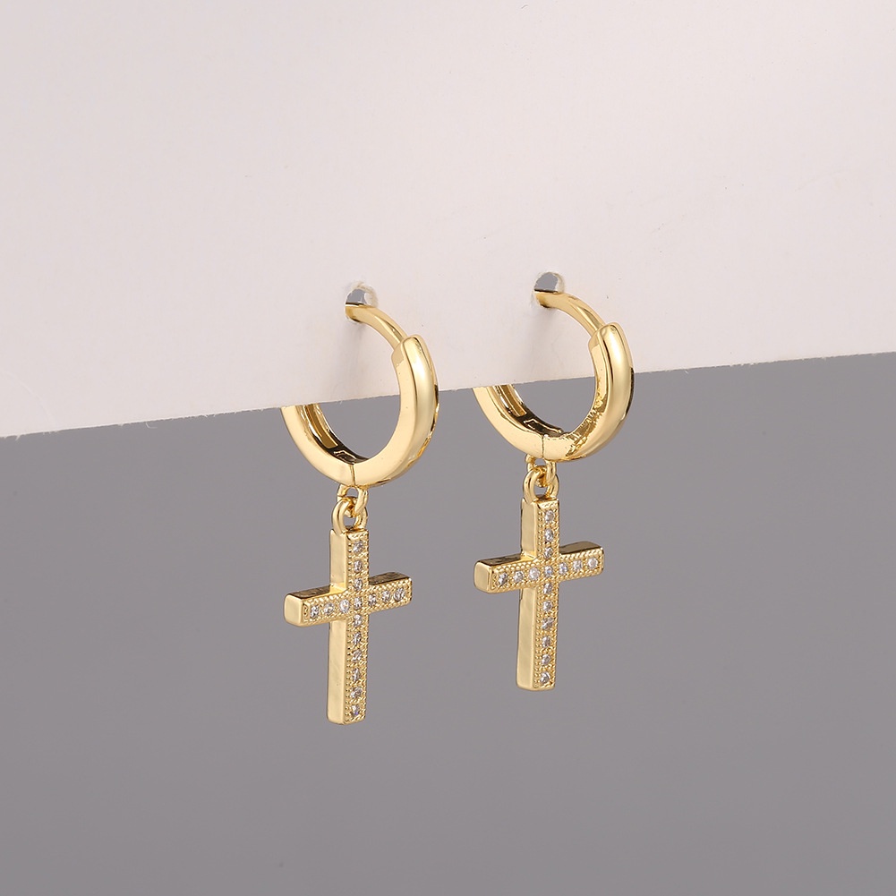 Tembaga mikro bertatahkan zircon cross anting-anting Eropa dan Amerika baru anting-anting sederhana