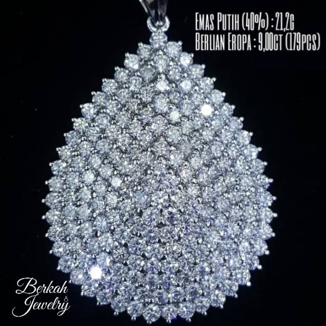 Liontin Besar Emas Putih Berlian 9,00 Ct Emas 21,20 gram natural diamond