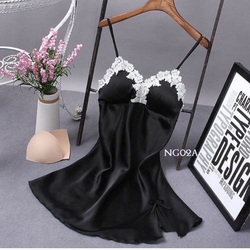 [PRODUK FAVORIT] NIGHT GOWN DASTER TIDUR SEXY LINGERIE SEKSI LACE SATIN HITAM NG02A