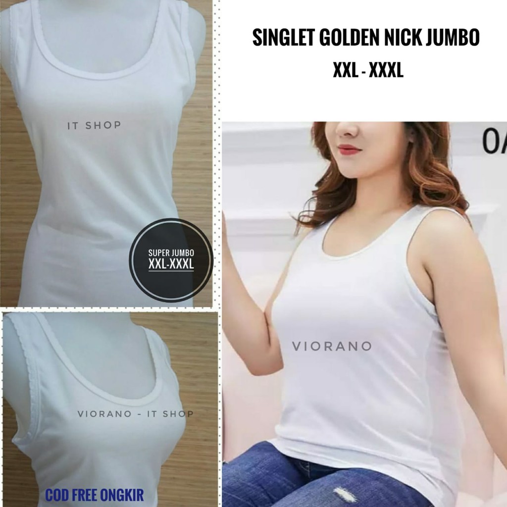 Singlet Super Jumbo Ld 130cm Golden Nick XXL-XXXL Kaos Dalaman Wanita Singlet Gn 1073 Super Jumbo 3L