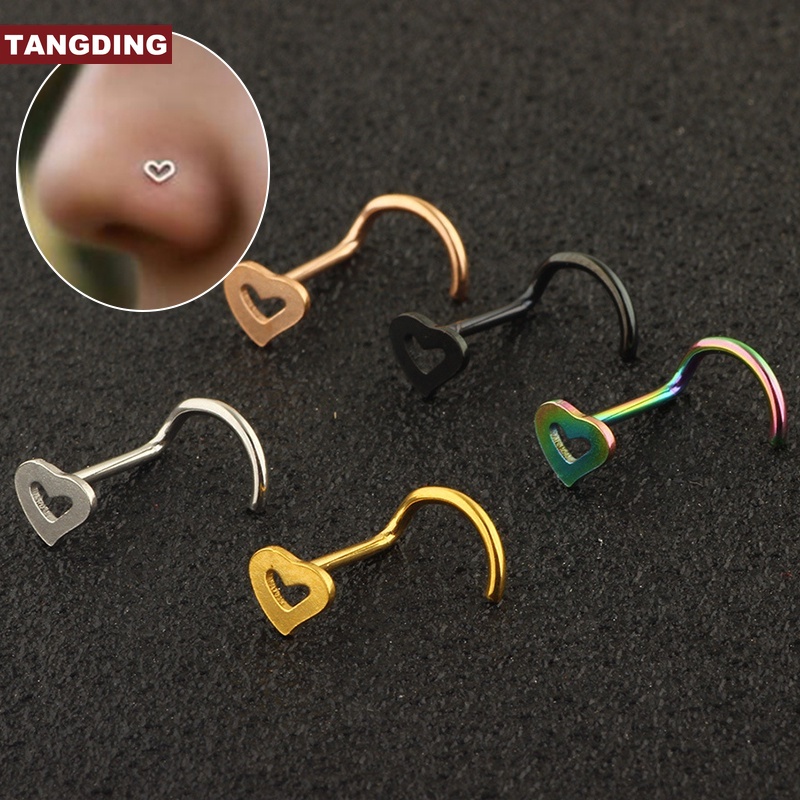 【COD Tangding】Anting Tindik Hidung Bentuk Hati Bahan Stainless Steel Aneka Warna