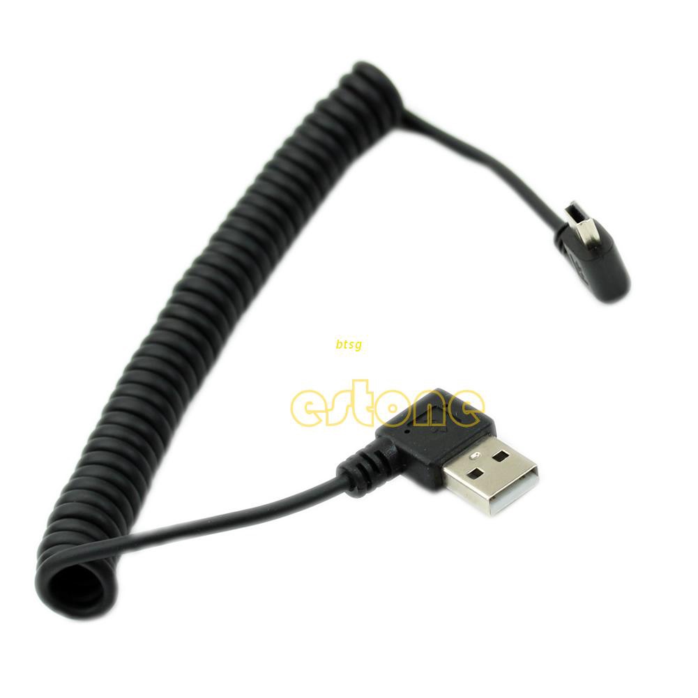 btsg USB 2.0 left Angle 90 Degree A Male to Left Angle Mini B 5p Male Spring Cable