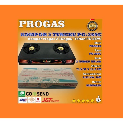 Kompor gas 2 tungku PROGAS - Kompor 2 Tungku Teflon - Kompor Progas 2 Tungku - Kompor Hitam