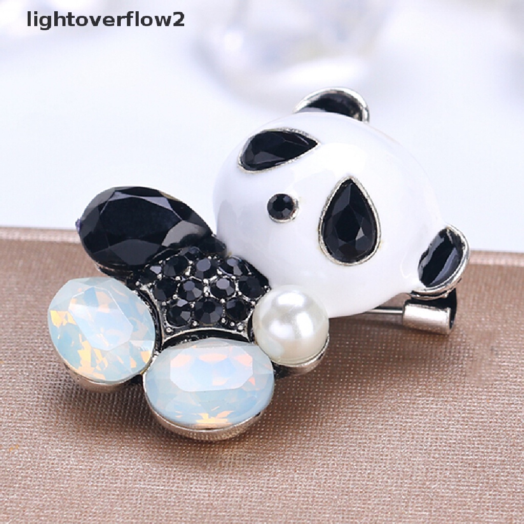 (lightoverflow2) Bros Pin Enamel Desain Panda Hias Kristal Untuk Pengantin Wanita