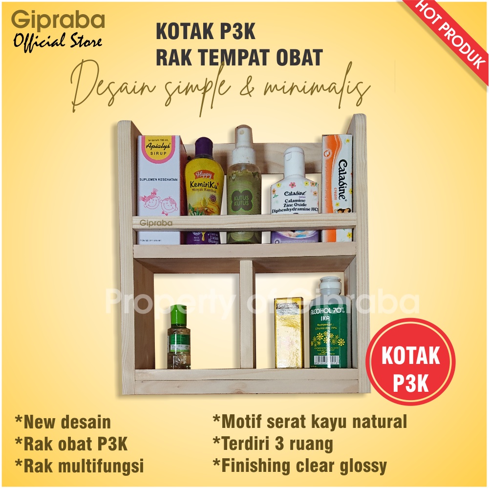 Kotak Obat P3K Dinding First Aid Box Kayu Jati Belanda
