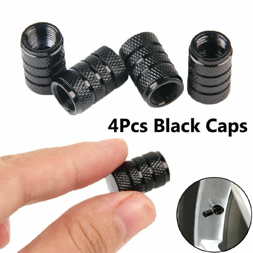 4PCs Black Durable Aluminium Alloy wheel tire valve stem caps