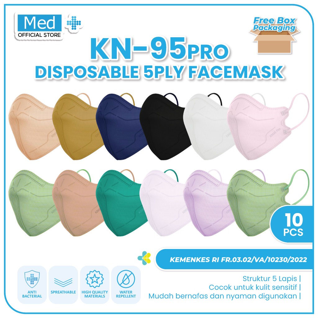 Med+ Masker KN95 Pro 5ply Tebal/High Quality/Warna-Warni Isi 10pcs