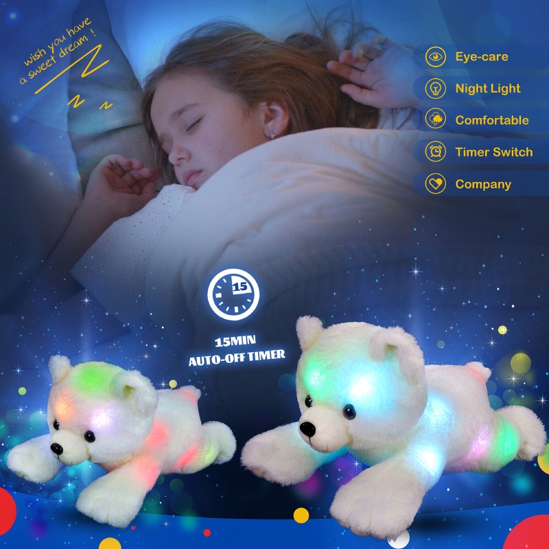 Mary 37cm Plush Polar Bear LED Untuk Boneka Mainan Untuk w/Musik Opsional &amp; Warna Warni Cahaya Dekorasi Kamar Anak Kelahiran Bayi