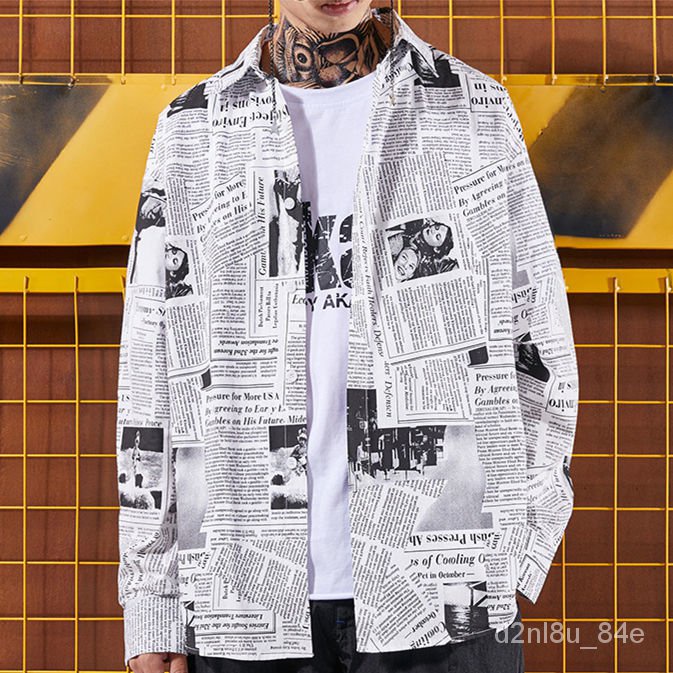 Kemeja Pria Korea Fashion Style Siswa Lengan Panjang Graffiti Kemeja Gaya Harajuku Gaya JepanginsKem